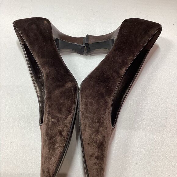 Salvatore Ferragamo‎ Vintage Brown Velvet  Leather Heels Size 6.5 - Picture 6 of 12